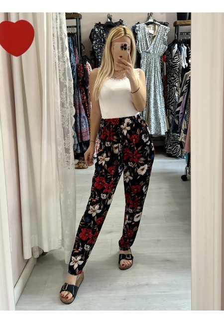Pantaloni morbidi FIORI NERI