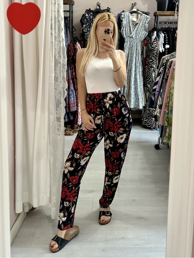 Pantaloni morbidi FIORI NERI