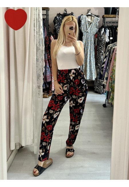 Pantaloni morbidi FIORI NERI