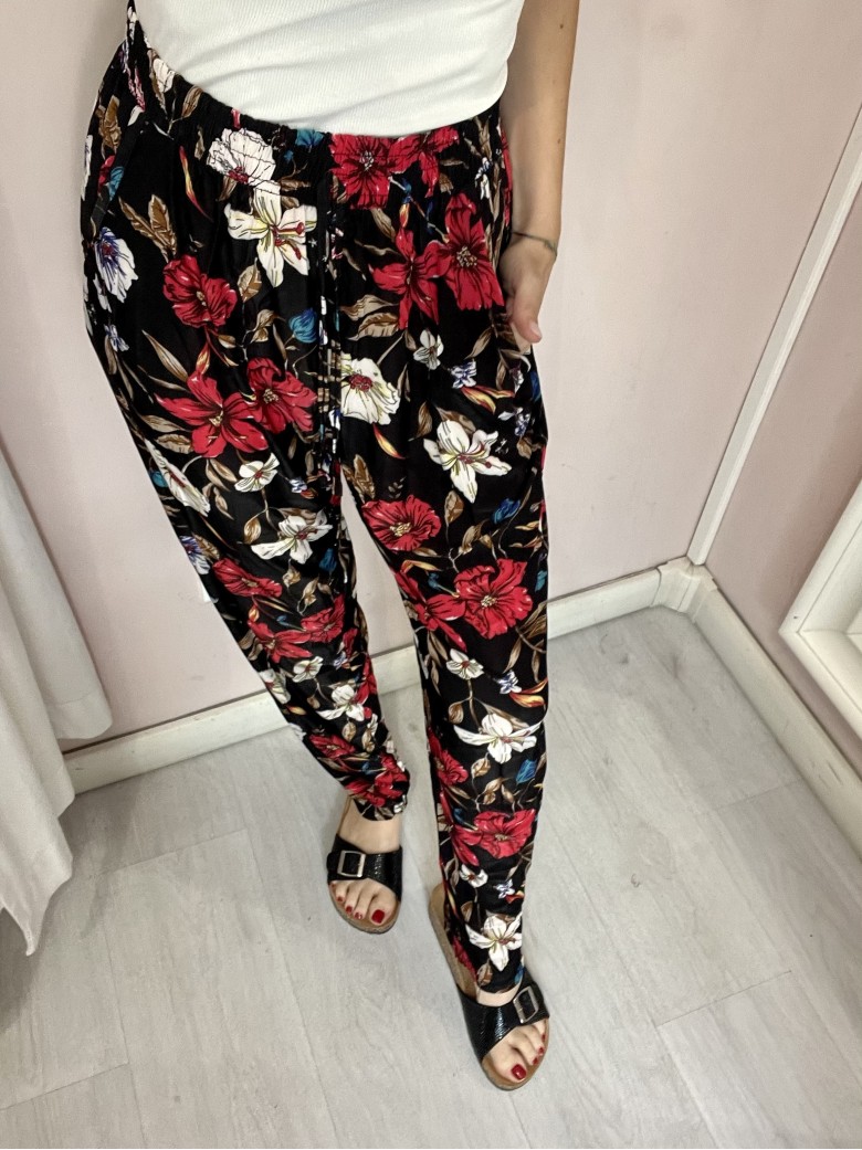 Pantaloni morbidi FIORI NERI