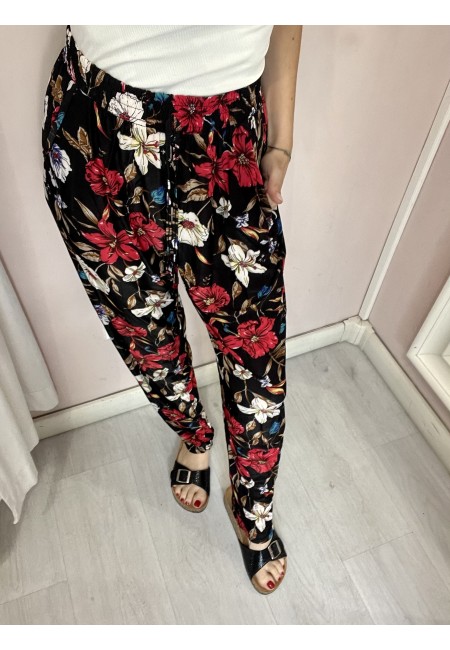 Pantaloni morbidi FIORI NERI