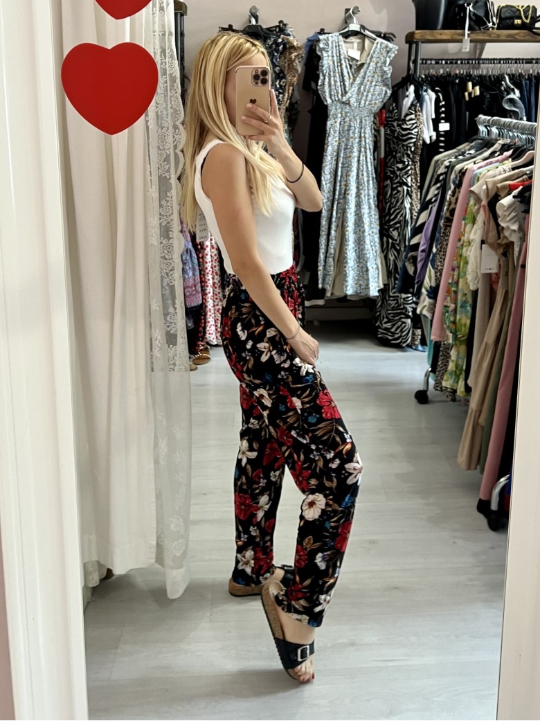 Pantaloni morbidi FIORI NERI