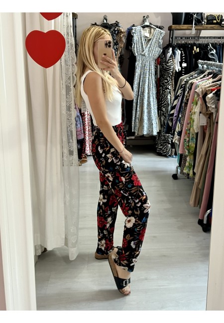 Pantaloni morbidi FIORI NERI