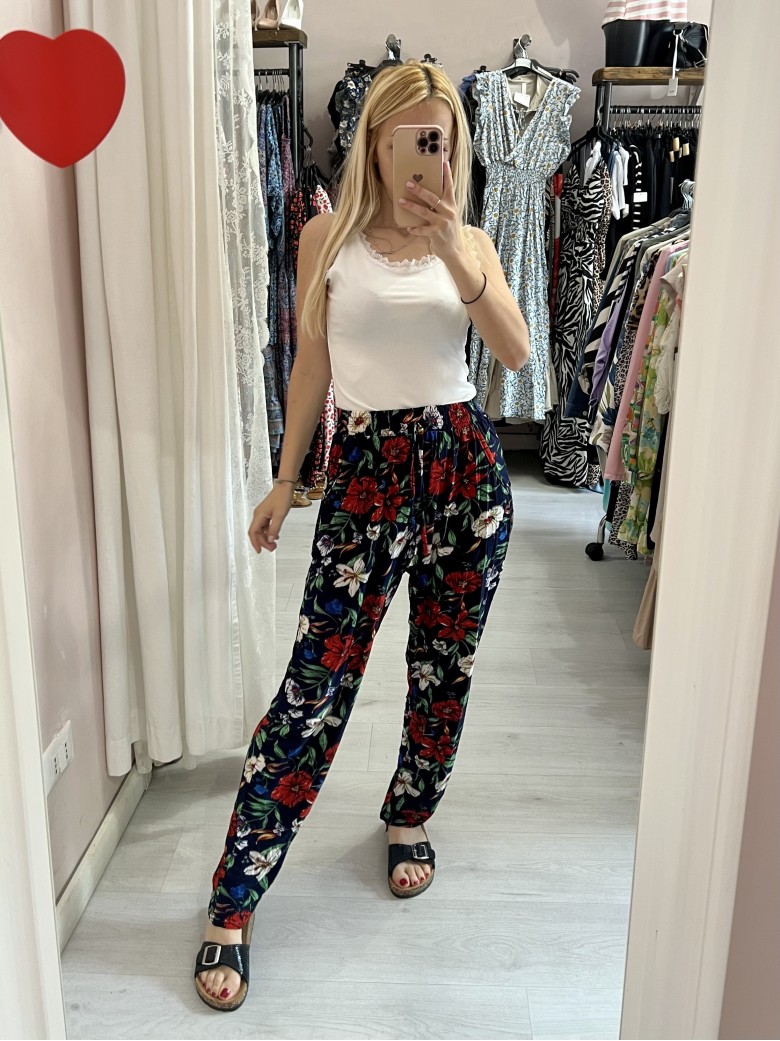 Pantaloni morbidi FIORI NERI