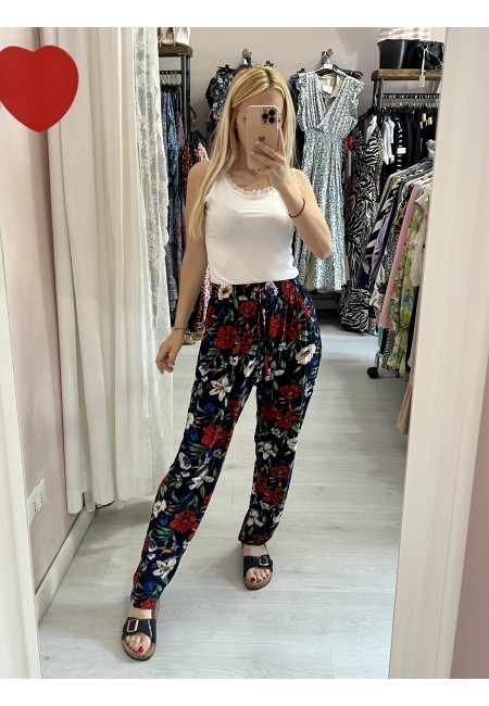 Pantaloni morbidi FIORI NERI