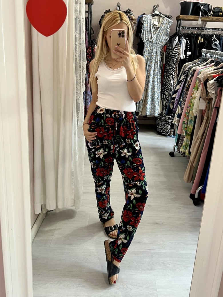 Pantaloni morbidi FIORI NERI