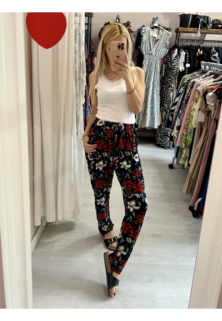 Pantaloni morbidi FIORI NERI