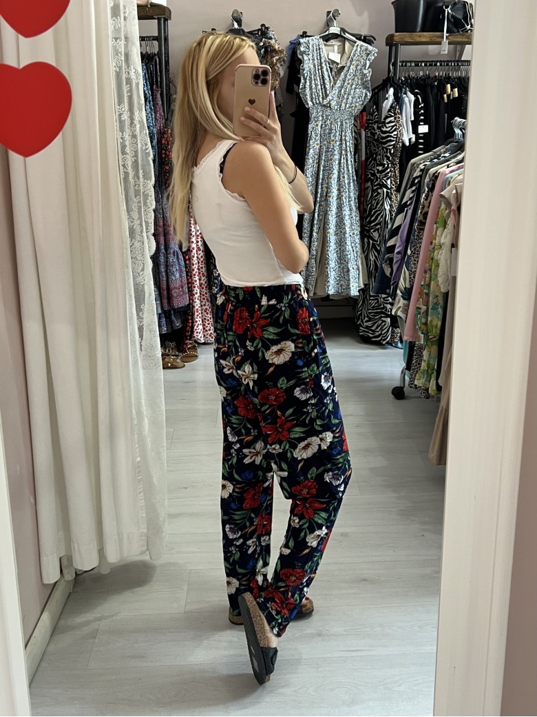 Pantaloni morbidi FIORI NERI