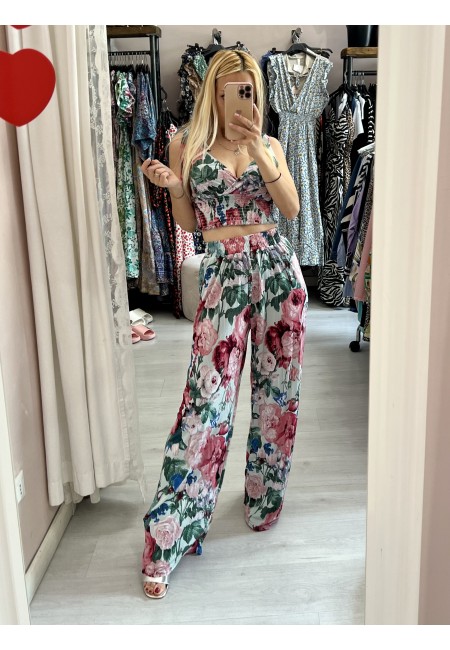 Set top e pantaloni A FIORI VERDE ACQUA