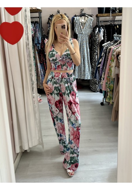 Set top e pantaloni A FIORI VERDE ACQUA