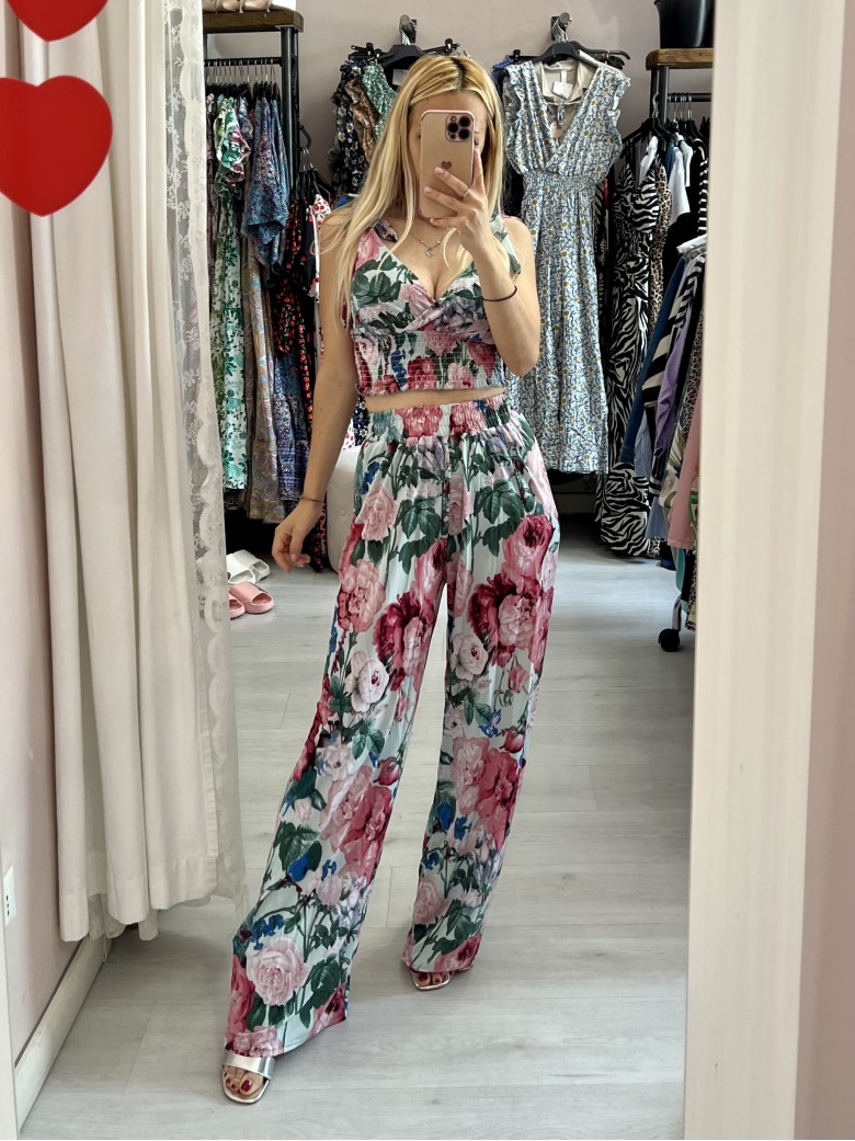 Set top e pantaloni A FIORI VERDE ACQUA