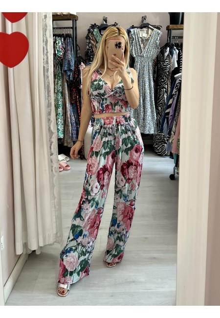 Set top e pantaloni A FIORI VERDE ACQUA