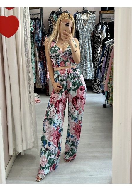 Set top e pantaloni A FIORI VERDE ACQUA