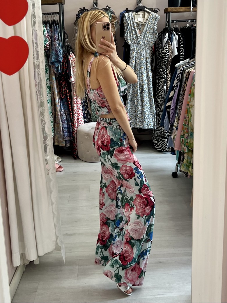 Set top e pantaloni A FIORI VERDE ACQUA