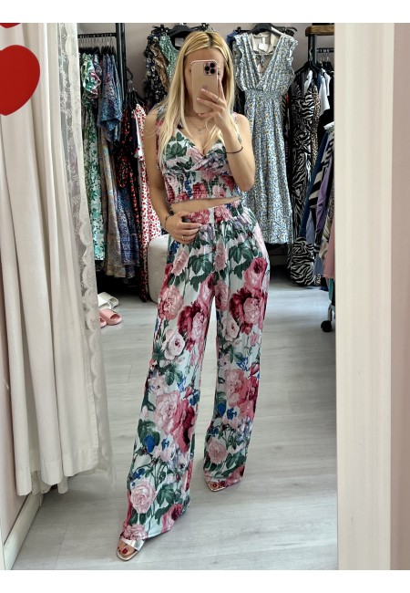 Set top e pantaloni A FIORI VERDE ACQUA
