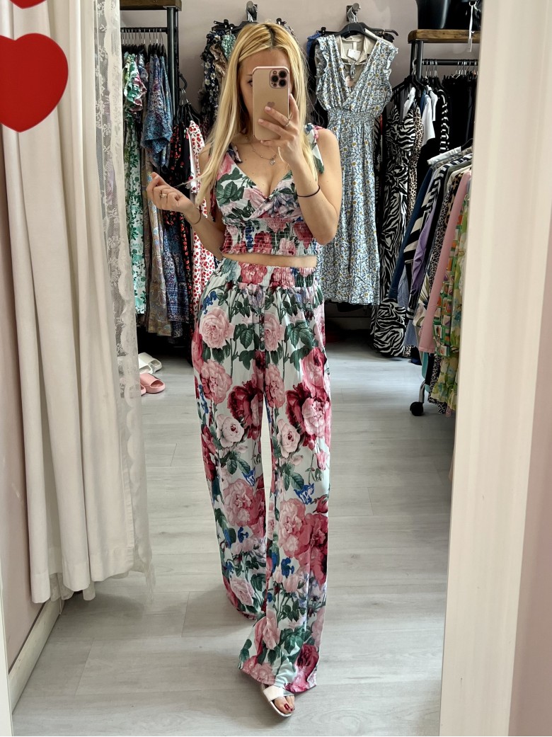 Set top e pantaloni A FIORI VERDE ACQUA