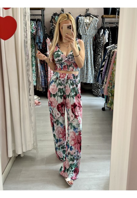 Set top e pantaloni A FIORI VERDE ACQUA