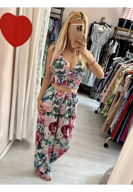 Set top e pantaloni A FIORI VERDE ACQUA