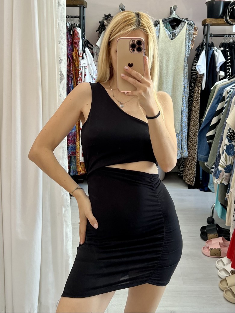 Vestito nero monospalla
