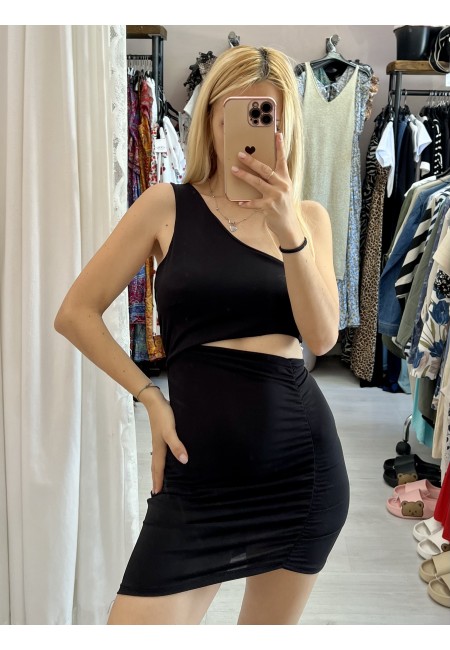 Vestito nero monospalla