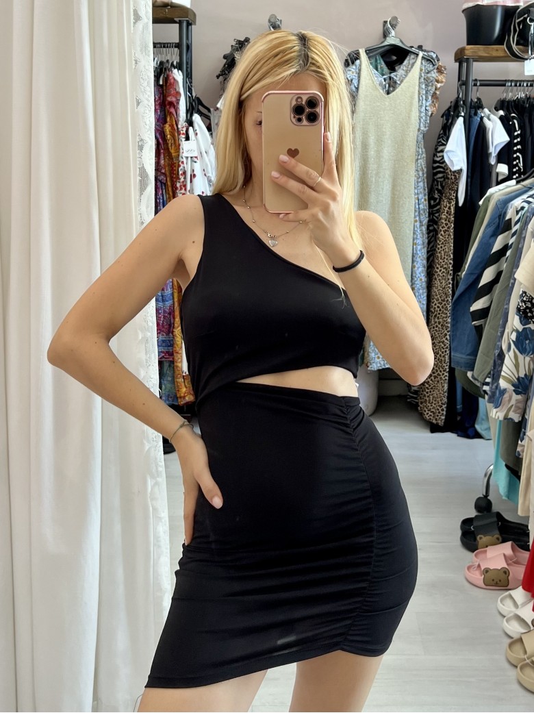 Vestito nero monospalla