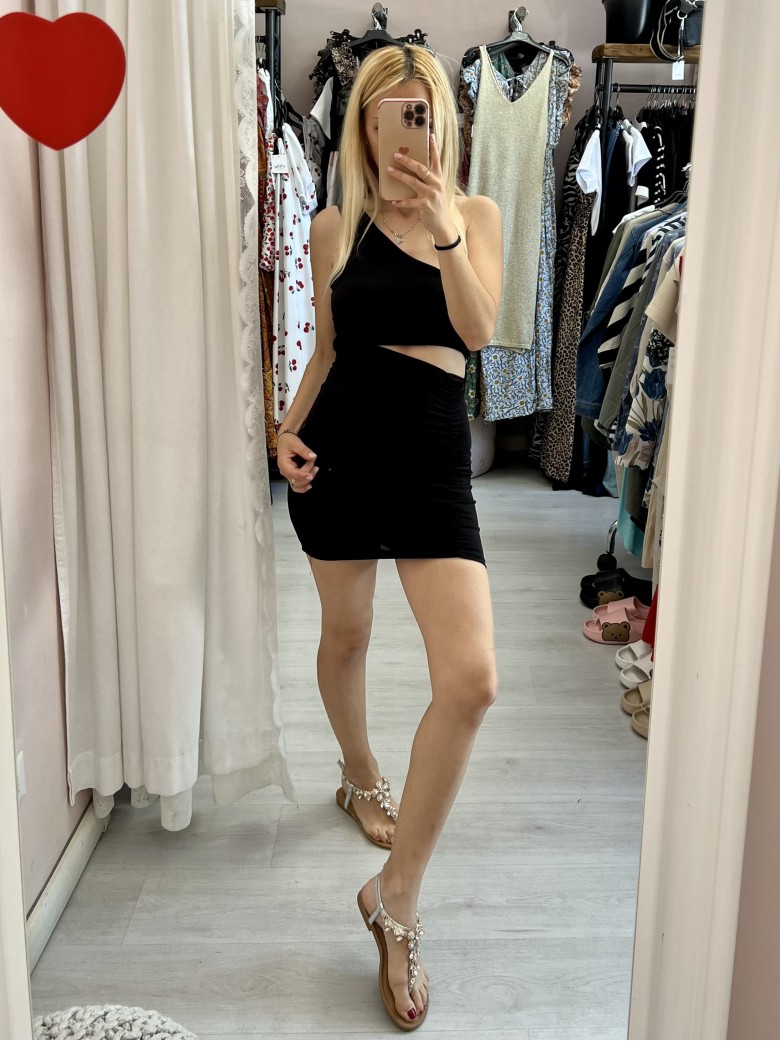 Vestito nero monospalla