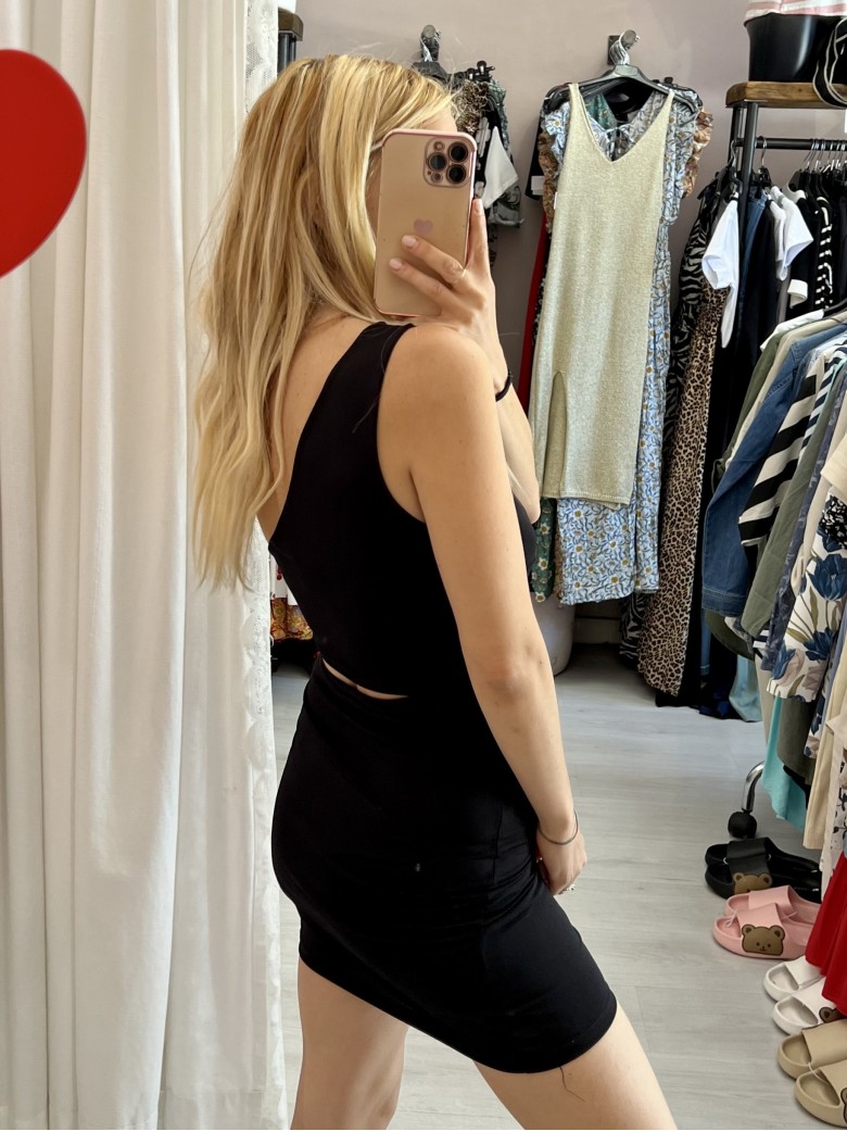 Vestito nero monospalla