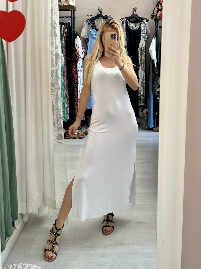Vestito lungo basic spacchi laterali BIANCO