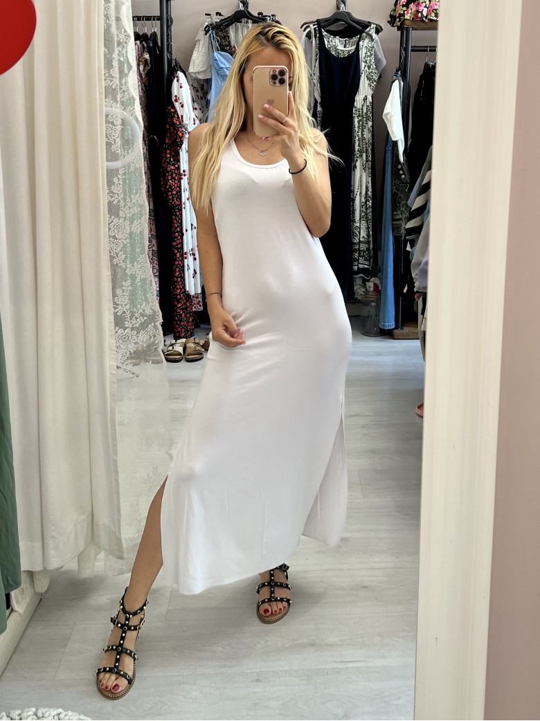 Vestito lungo basic spacchi laterali BIANCO