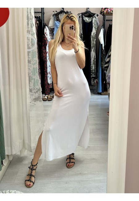 Vestito lungo basic spacchi laterali BIANCO
