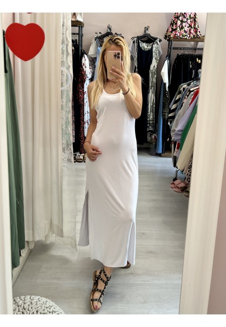 Vestito lungo basic spacchi laterali BIANCO