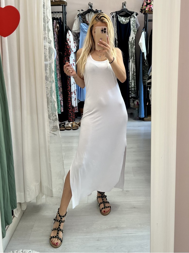 Vestito lungo basic spacchi laterali BIANCO