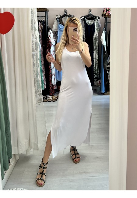 Vestito lungo basic spacchi laterali BIANCO
